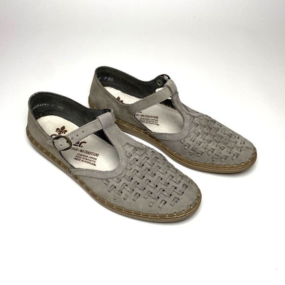 Rieker Basket Weave Mary Jane Shoes Womens Size 6 Taupe Leather Comfort Flats - Picture 1 of 10